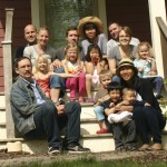 The Bohnenkims, TingCadouxs, LaCroixs, and Rubyhofers in front of the Brinnhaven